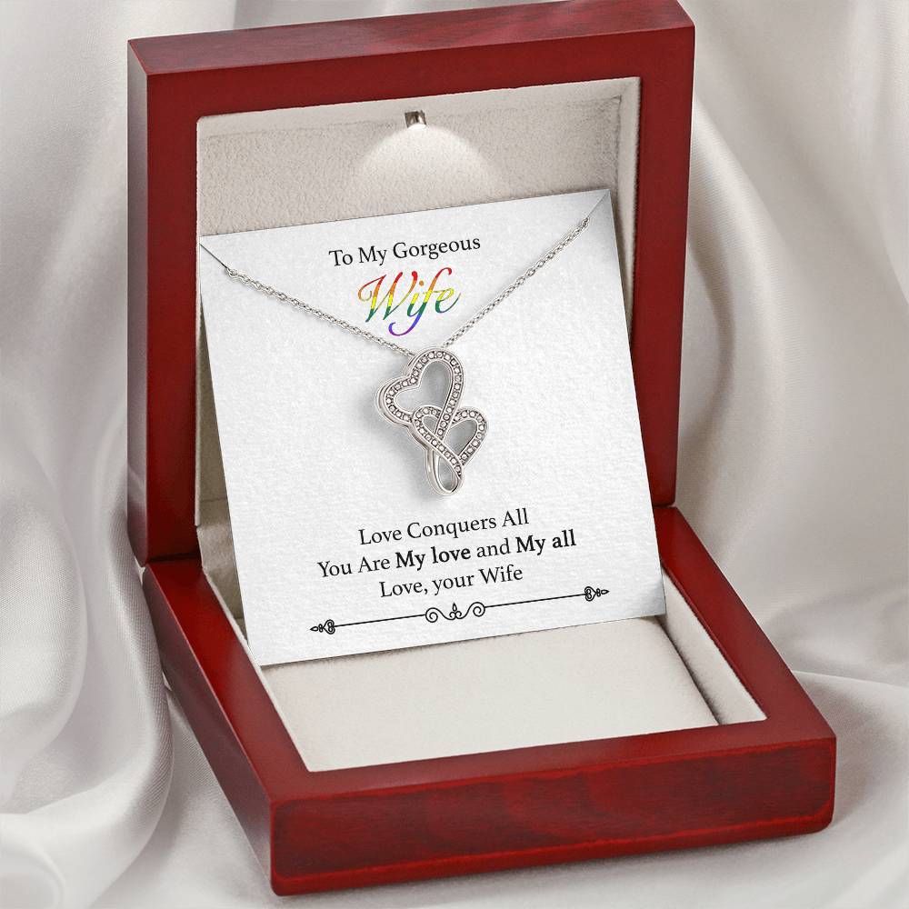 To My Gorgeous Wife - To My Gorgeous Wife Gift From Husband Wedding Day Gift For Bride From Groom Anniversary Gift For Double Hearts Necklace