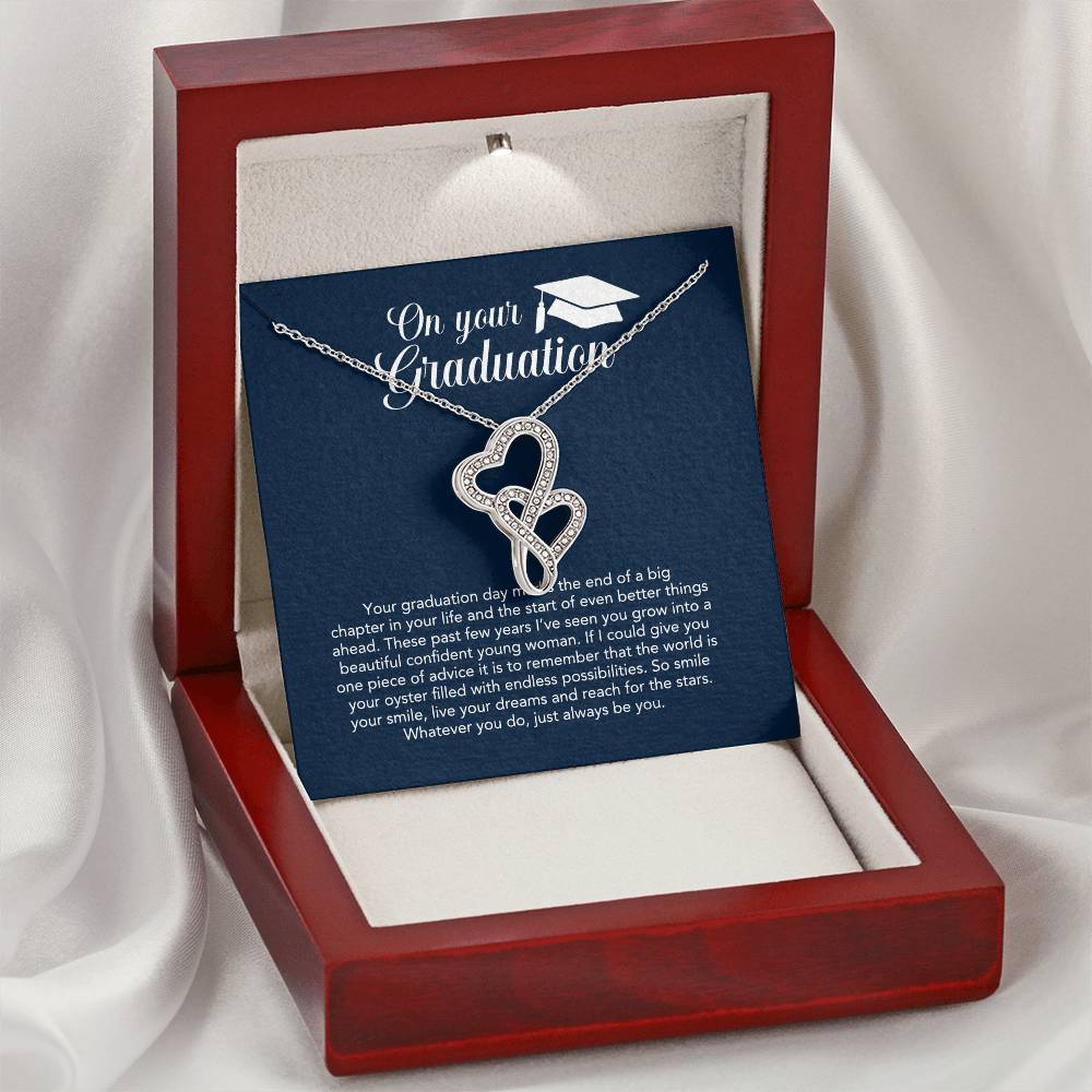 On Your Graduation - Katie - Congratulations - Love Mom And Dad - Sweethearts Necklace - Graduation Gift Necklace For Double Hearts Necklace