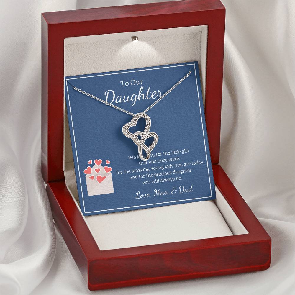 To My Daughter Necklace - Mom To Daughter Double Heart Necklace Gift - Mom And Daughter Always Remember Gift From Mom 9 Double Hearts Necklace