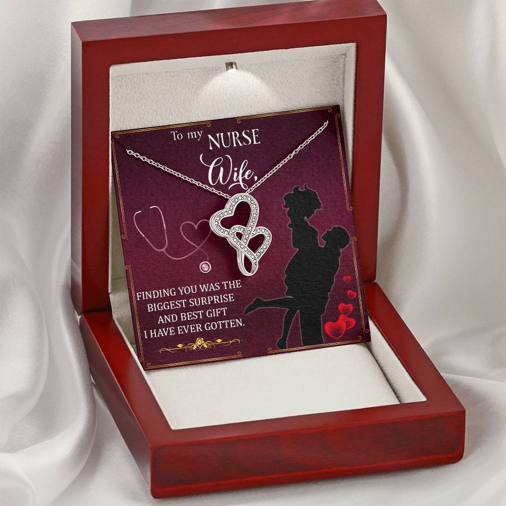 To My Nurse Wife - Finding You Was The Biggest Surprise - Double Hearts Necklace