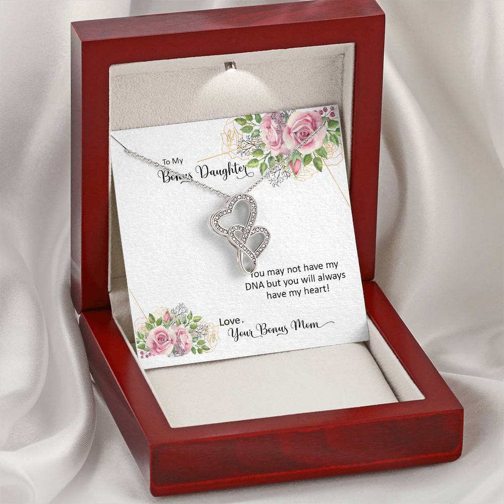 Bonus Daughter From Bonus Mom No Dna But You Have My Heart 7 Double Hearts Necklace
