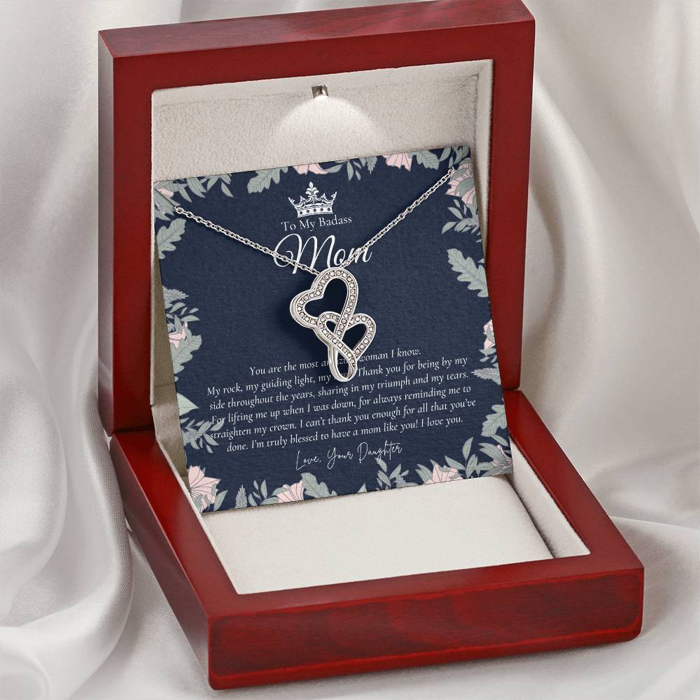 To My Beautiful Mom Necklace Badass Mom Gift Mother’S Day Gift Birthday Gift Gift From Daughter On Wedding Day Double Hearts Necklace