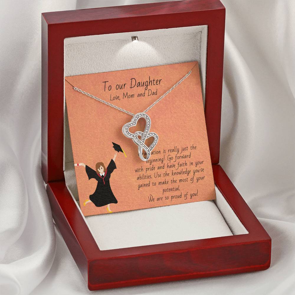 Graduation Gift Necklace For Girls - Graduate Gift Jewelry - College - High School - Elementary School - Senior Gradu Double Hearts Necklace