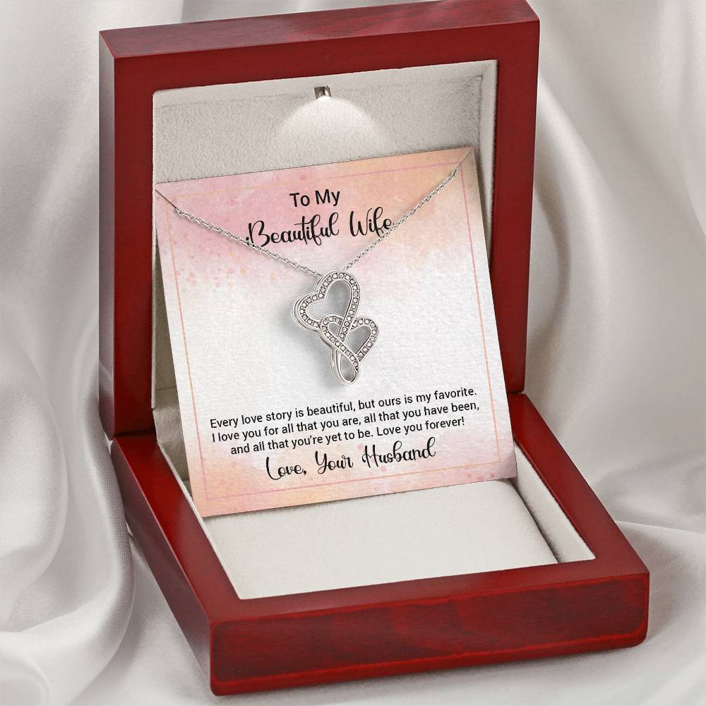 To My Beautiful Wife Happy Anniversary Double Hearts Necklace