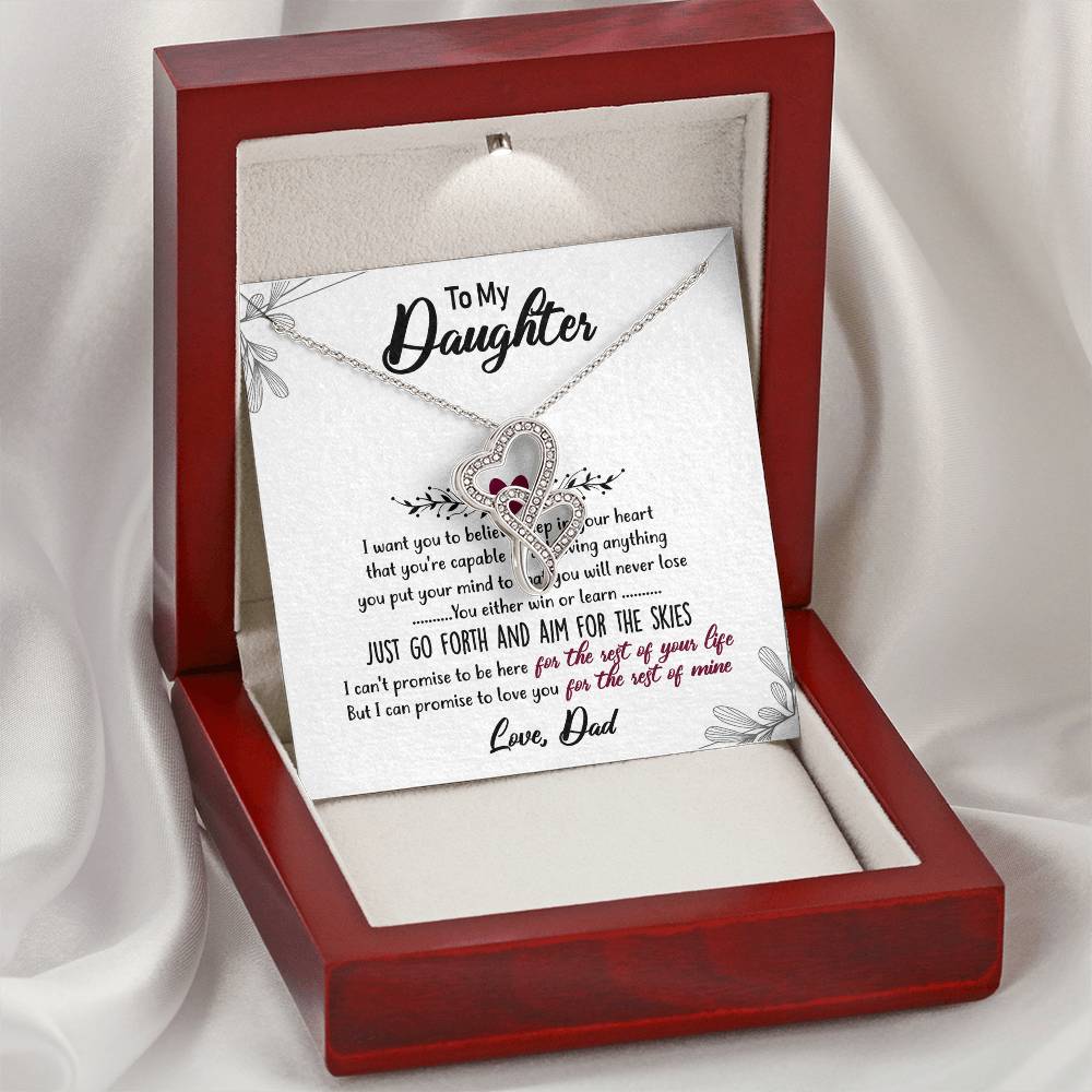 Double Heart Necklace Gift - To Daughter From Dad Necklace - Dad And Daughter Never Forget I Love You Gift From Dad - 2 Double Hearts Necklace