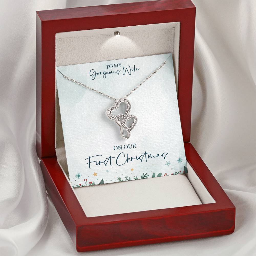 To My Gorgeous Wife - On Our First Christmas - Double Hearts Necklace