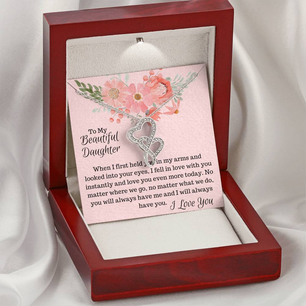 To My Beautiful Daughter - Double Hearts Necklace