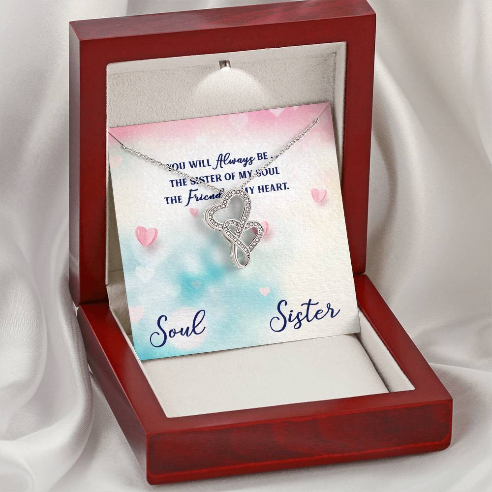 You Will Always Be 14K 4K White Gold Finish Double Hearts Necklace