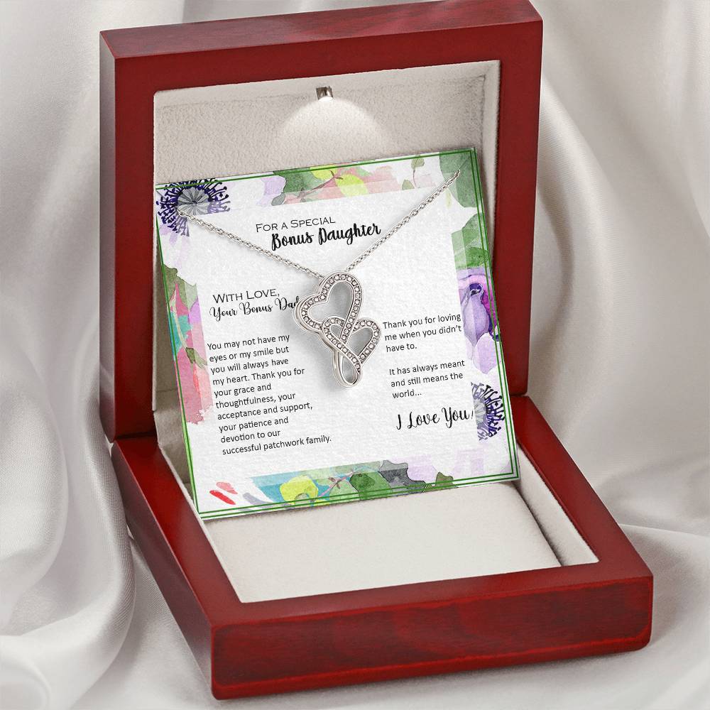 Bonus Daughter From Bonus Dad No Dna But You Have My Heart 7 Double Hearts Necklace