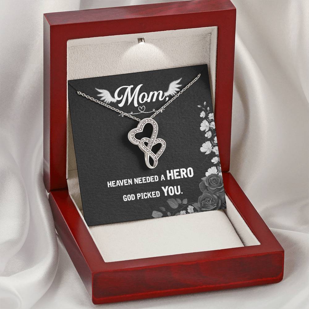Mom Heaven Needed A Hero God Picked You - Double Hearts Necklace