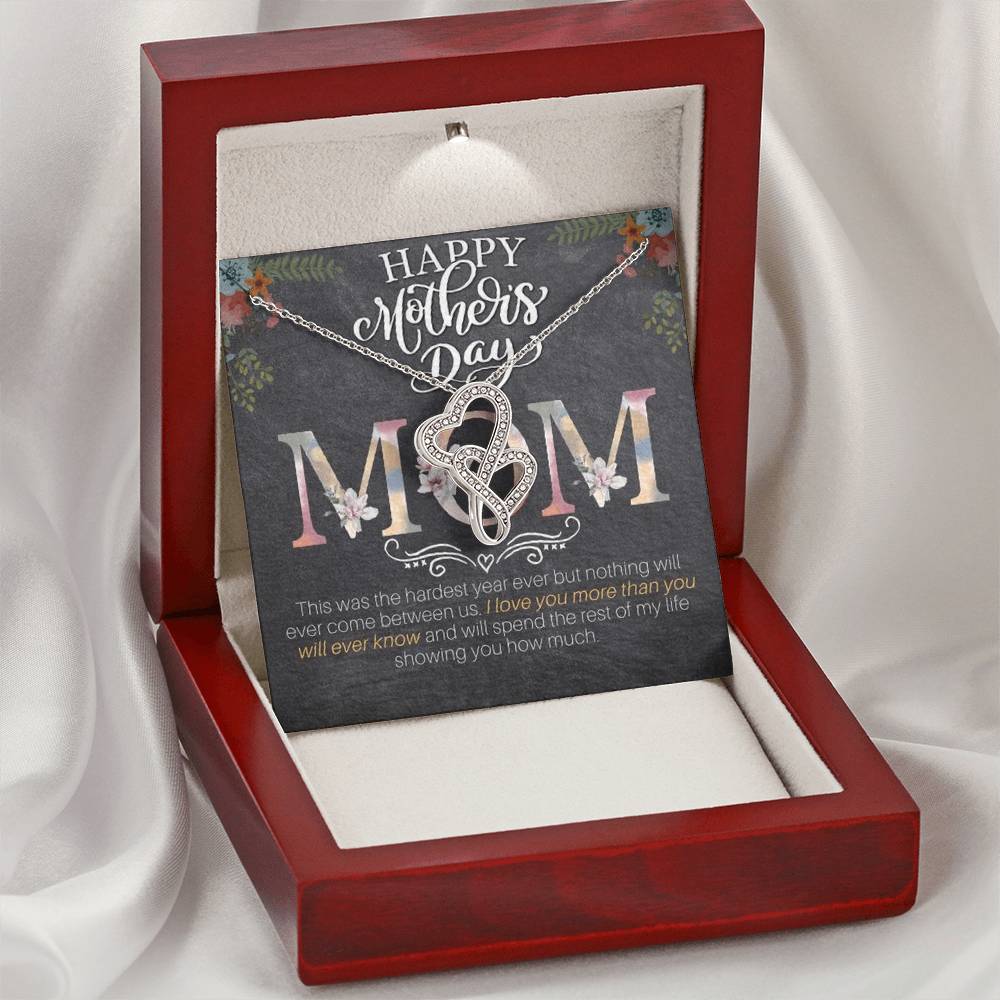 Happy Mother's Day! -14K White Gold Finish Double Hearts Necklace