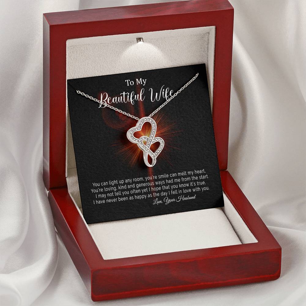 To My Beautiful Wife I Have Never Been As Happy As The Day I Fell In Love With You - Double Hearts Necklace