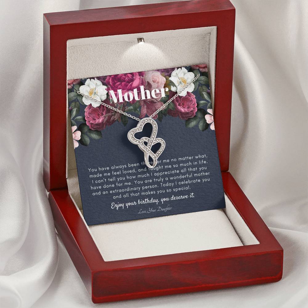 Mother's Birthday Gift Necklace For Mom's Birthday Elegant Gift For Mom From Daughter Best Mom Gift Message Card L Double Hearts Necklace