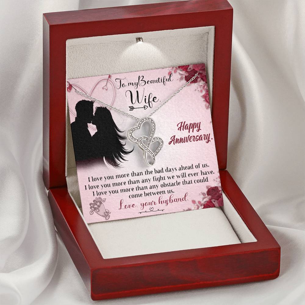 To My Wife Necklace - Anniversary Gift For Wife - Double Hearts Necklace