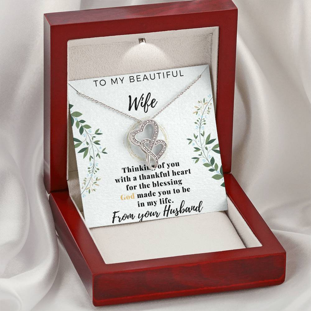 To My Beautiful Wife - Love From Your Husband - Gift For Wife From Husband - Anniversary Necklace For Wife Wife Birth Double Hearts Necklace
