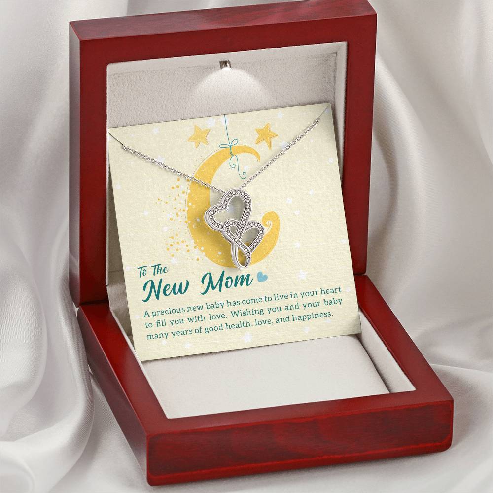 To The New Mom - A Precious New Baby - Double Hearts Necklace