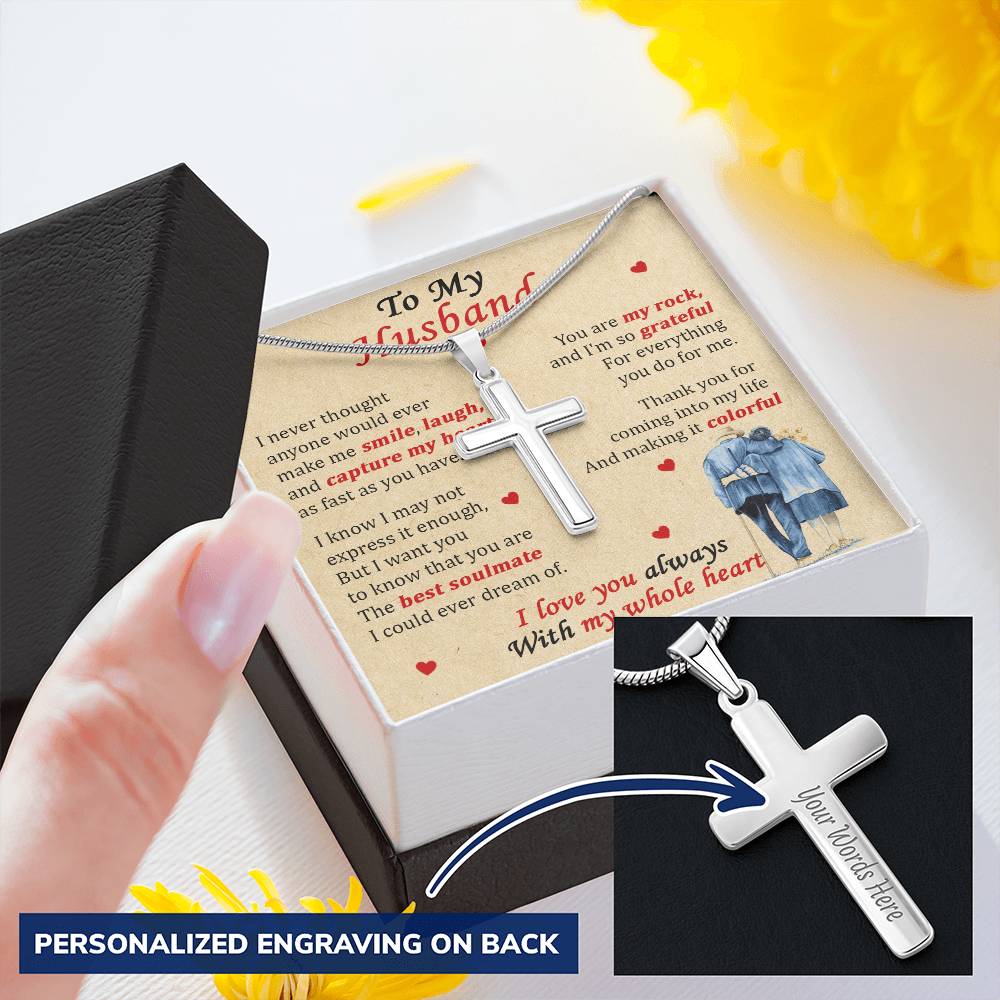 For Husband - Make Me Laugh - Cross Customize Engraved Cross Necklace