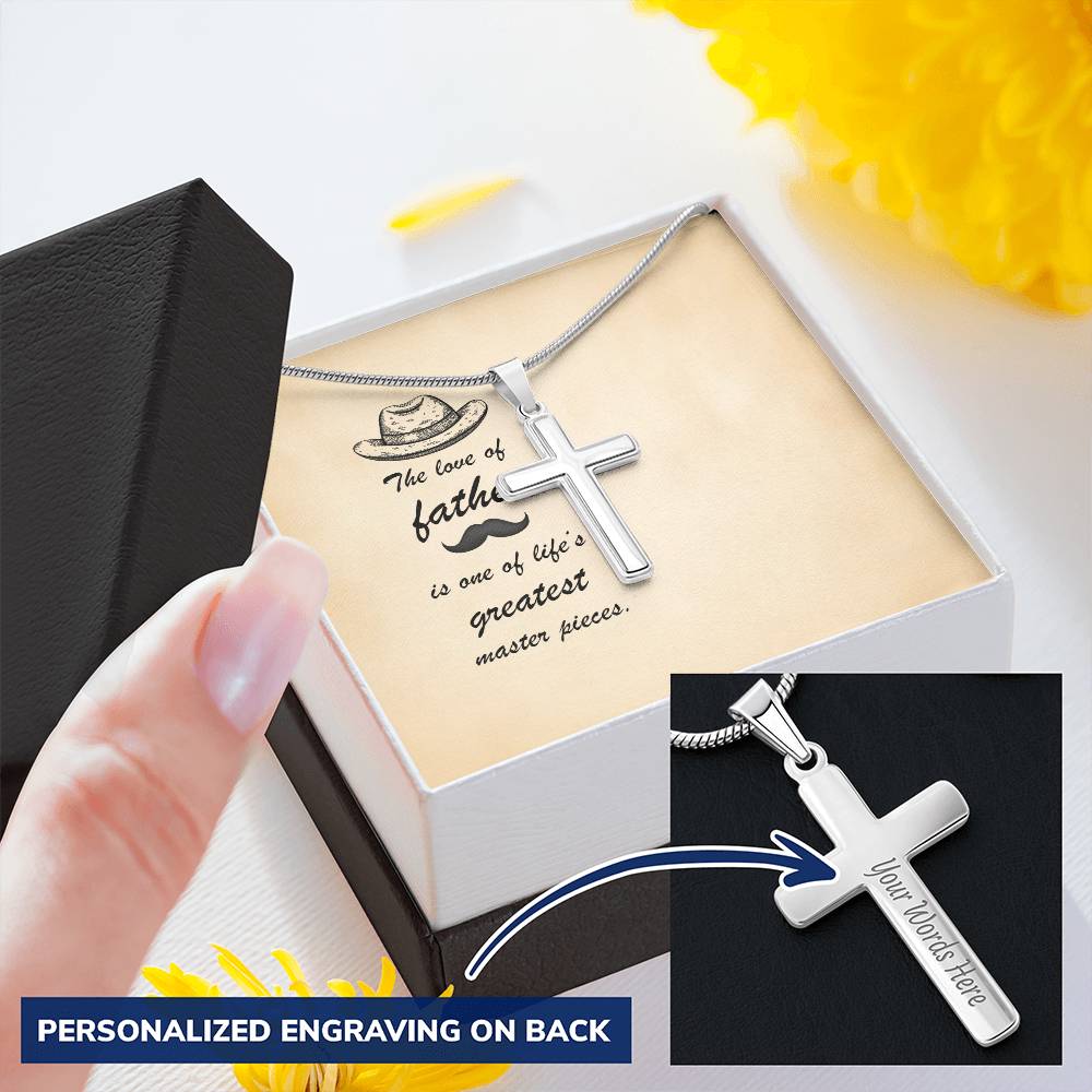 Gift For Dad Customize Cross Necklace Father Daughter To My Dad From Son Customize Engraved Cross Necklace