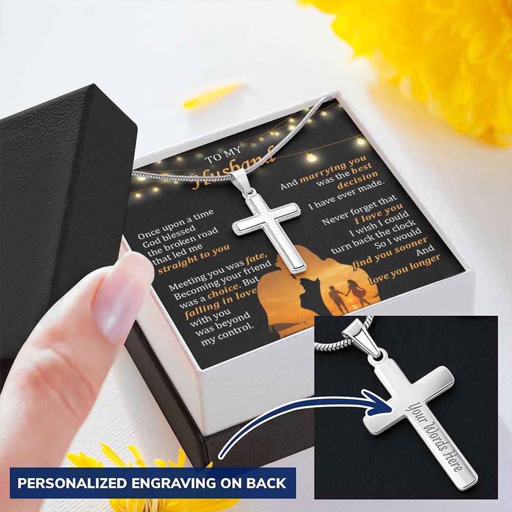For Husband - The Best Decision - Cross Customize Engraved Cross Necklace