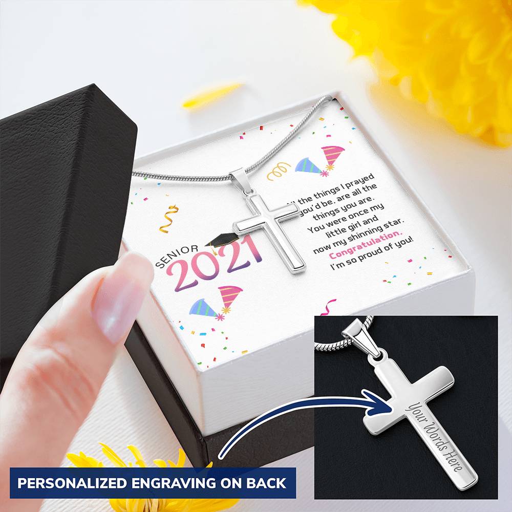 Daughter Graduation Cross Customize Engraved Cross Necklace