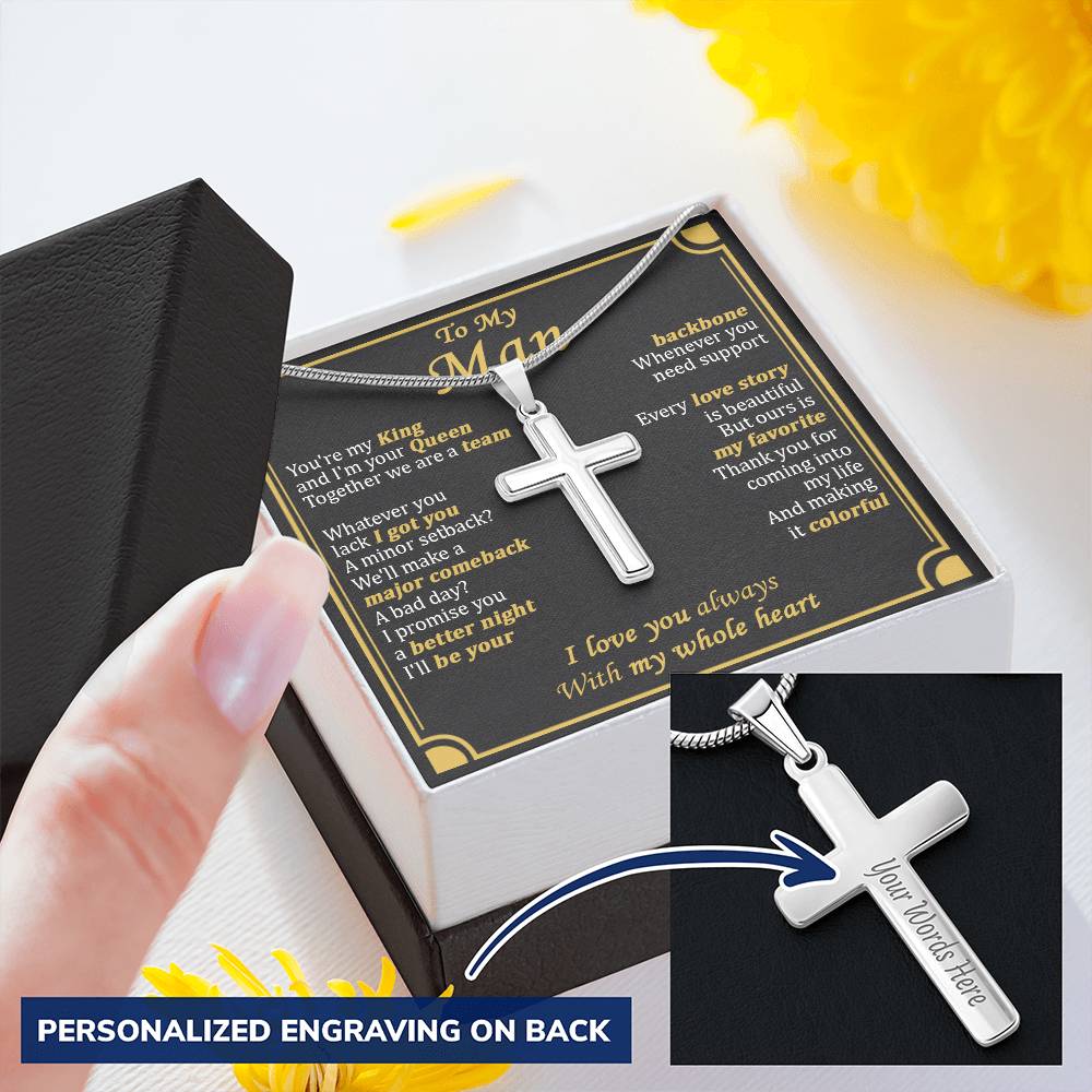 For Your Man - With My Whole Heart - Cross Customize Engraved Cross Necklace