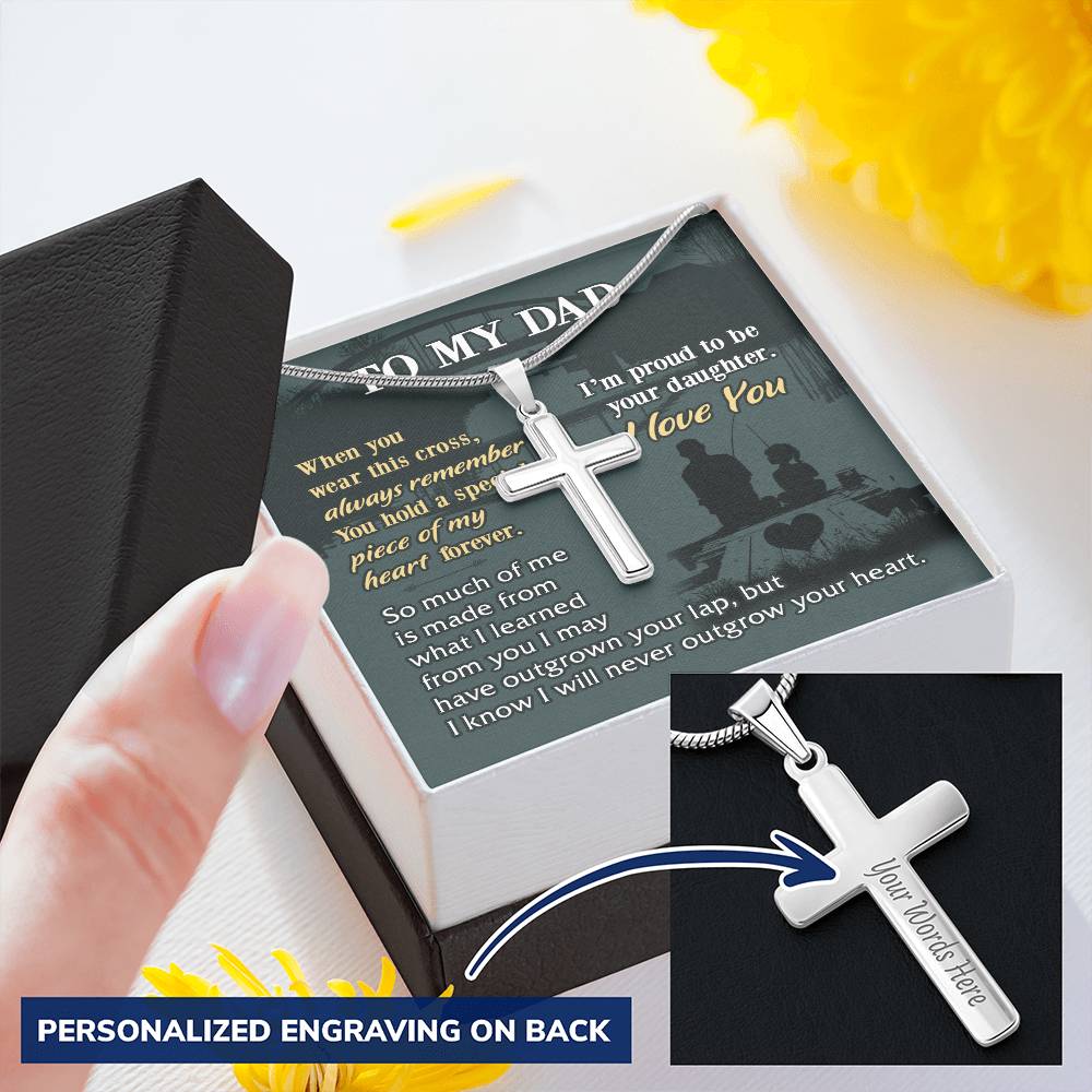 For Dad - Never Outgrow Your Heart - Cross Customize Engraved Cross Necklace
