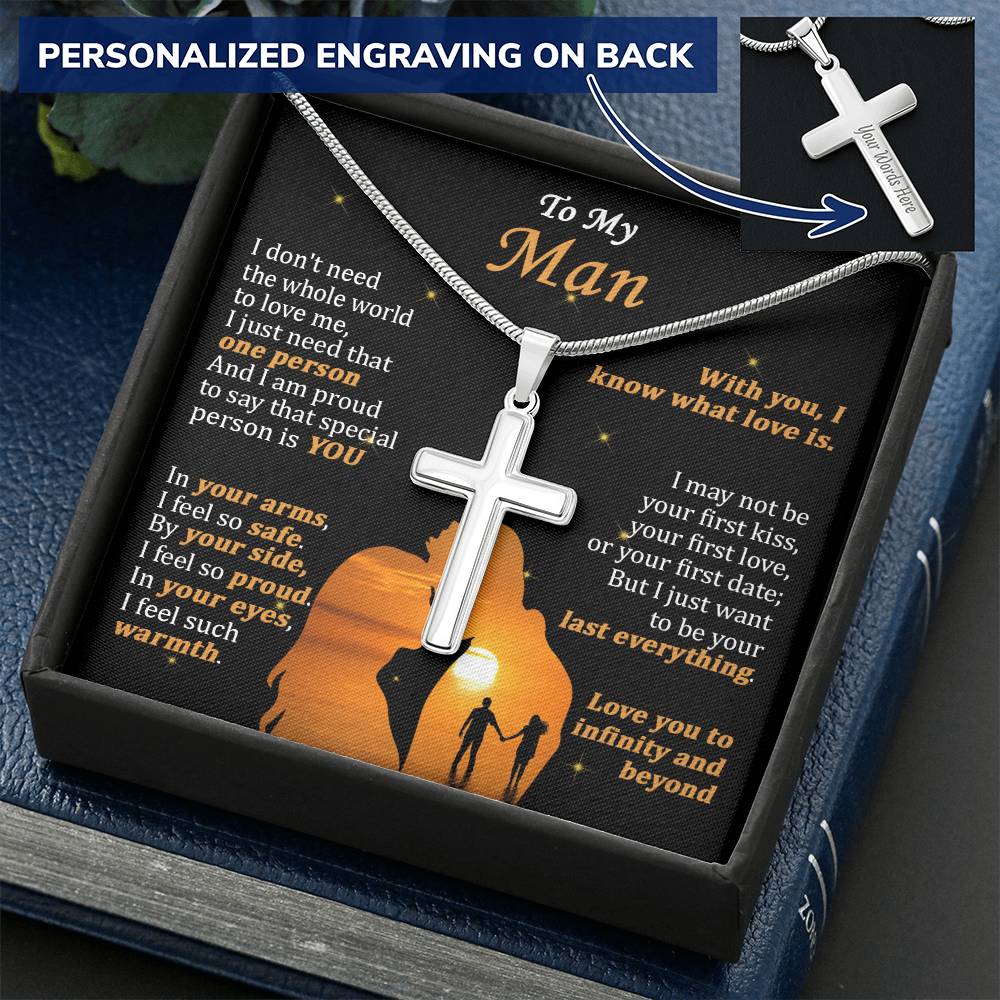 For Your Man - What Love Is - Cross Customize Engraved Cross Necklace