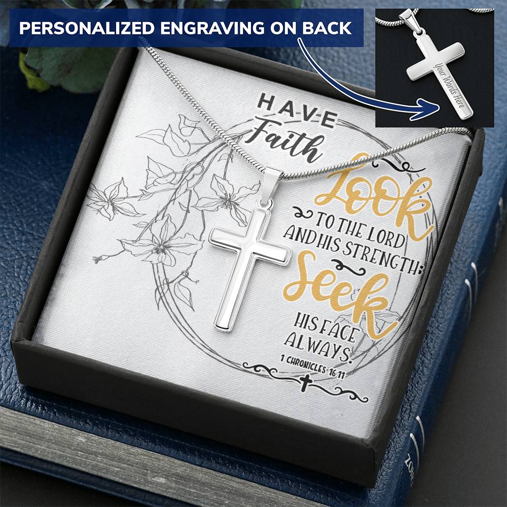 Dad To Son Gifts - Look To The Lord Seek His Face Always Customize Engraved Cross Necklace