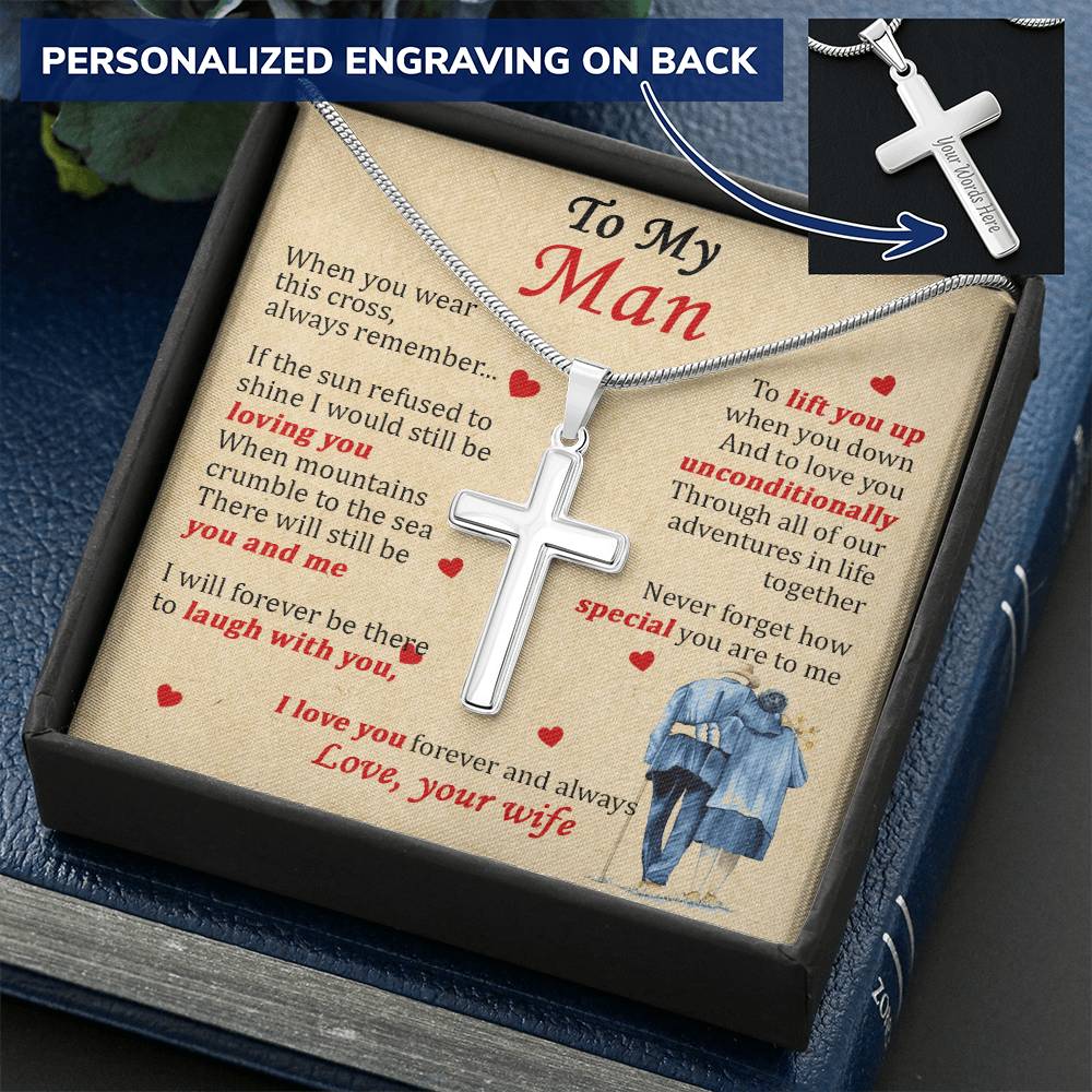 For Your Man - Still Loving You - Cross Customize Engraved Cross Necklace