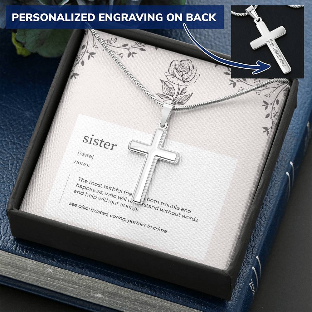 Definition Cross Necklace For Sister Customize Engraved Cross Necklace