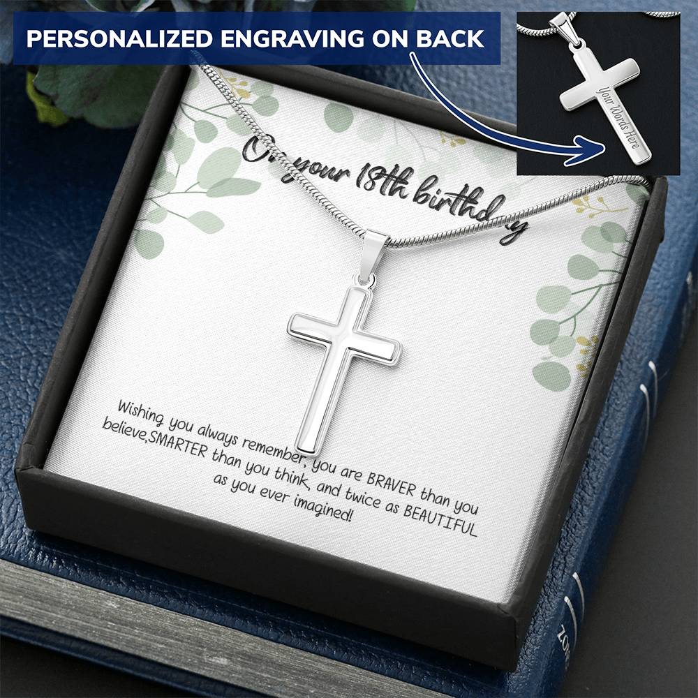 18Th Birthday Gift For Girls Birthday Gift For 18Th Birthday Gift For Her Eighteen Customize Engraved Cross Necklace
