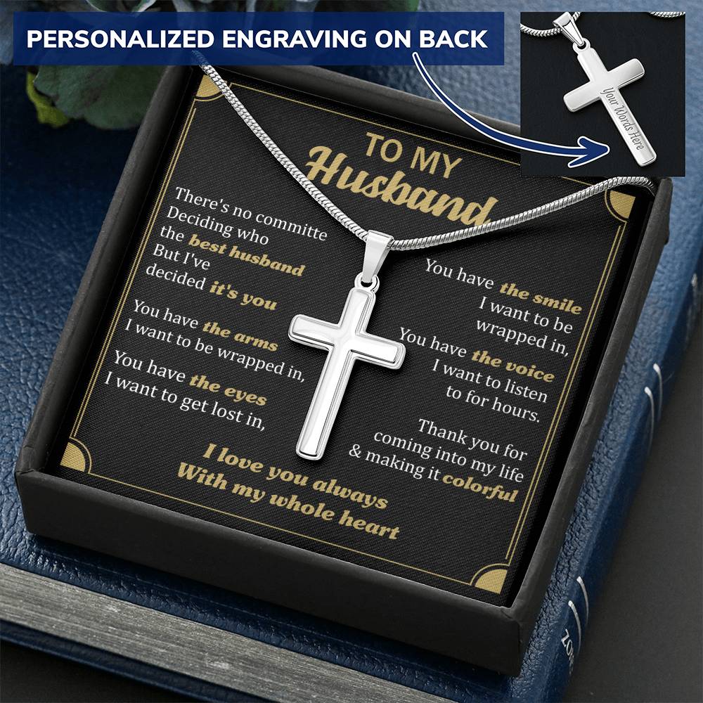For Husband - Best Husband - Cross Customize Engraved Cross Necklace