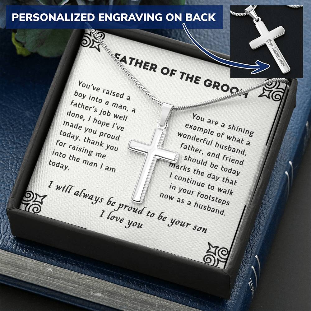 Father Of The Groom Customize Engraved Cross Necklace