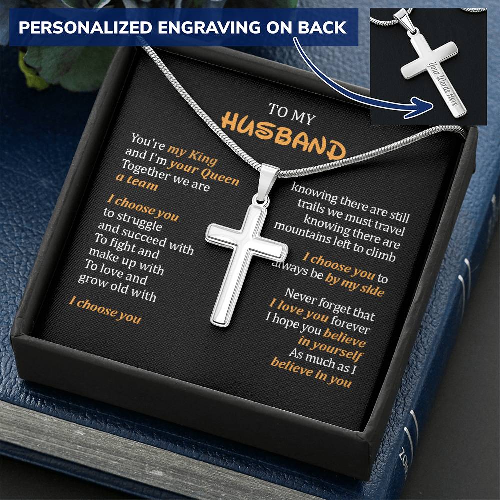 Gift For Husband - Cross Necklace For Men To My Husband From Wife Husband Birthday Gift Customize Engraved Cross Necklace