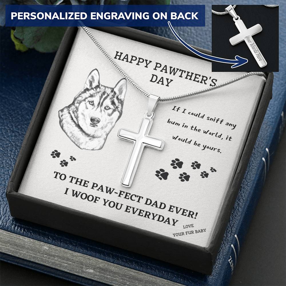 Dog Dad 3 Customize Engraved Cross Necklace
