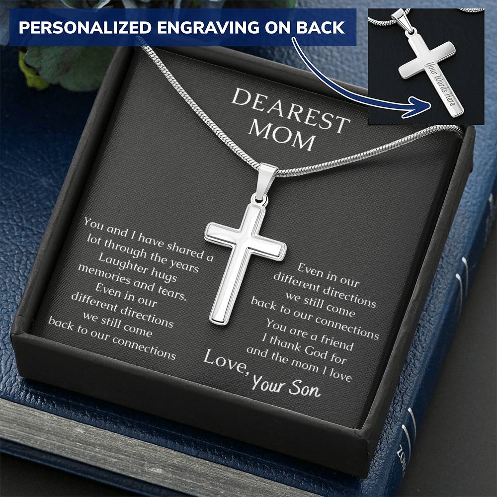 Dearest Mom Warm Your Mothers Heart With This Necklace Customize Engraved Cross Necklace