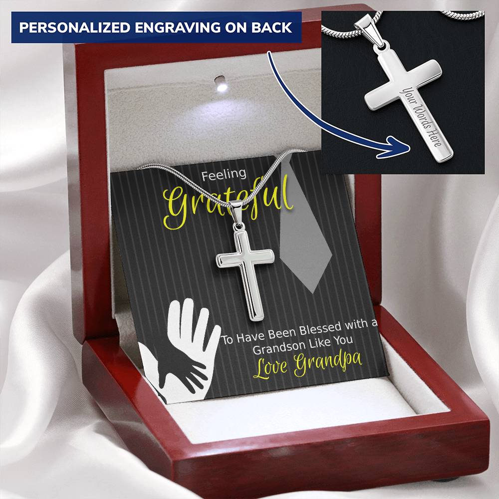 Feeling Grateful The Best Grandson Customize Engraved Cross Necklace