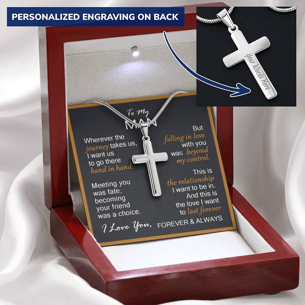 For Your Man - Last Forever - Cross Customize Engraved Cross Necklace