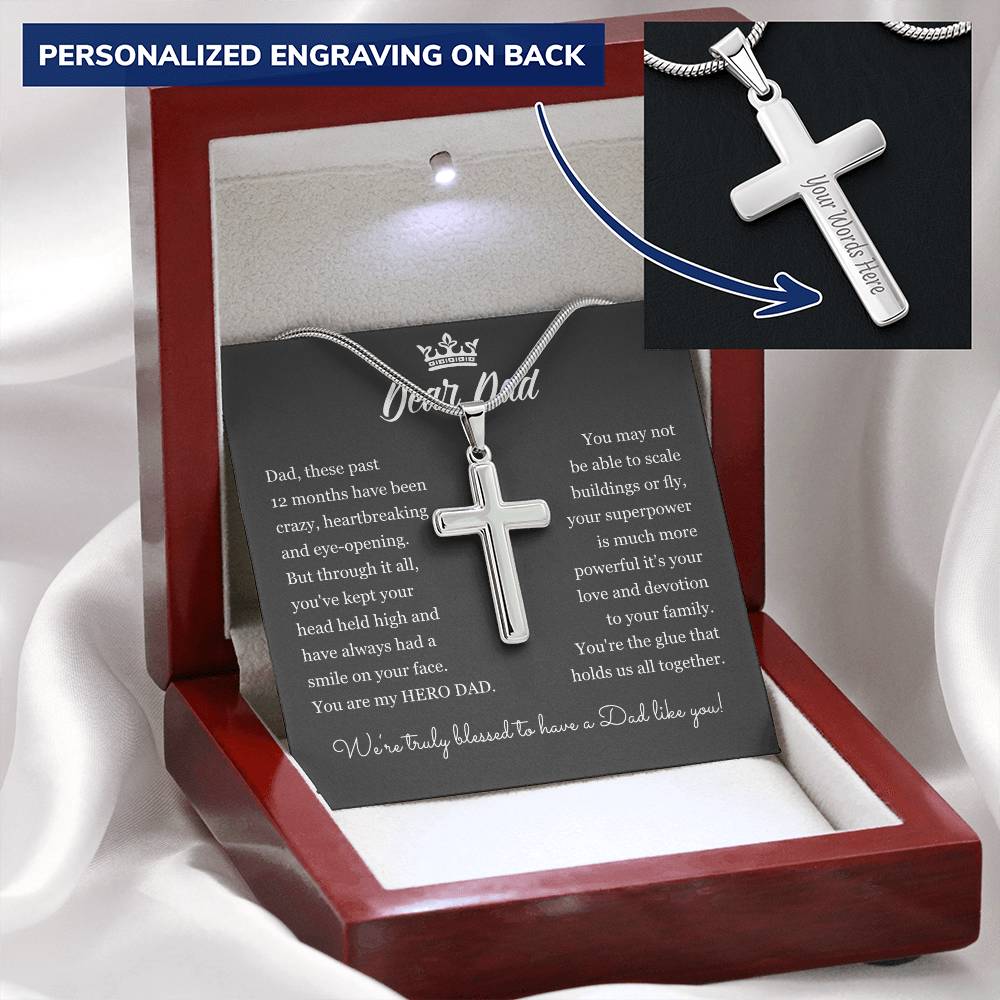 Dear Dad Cross Necklace Customize Engraved Cross Necklace