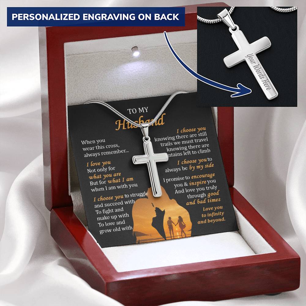 For Husband - What I Am - Cross Customize Engraved Cross Necklace