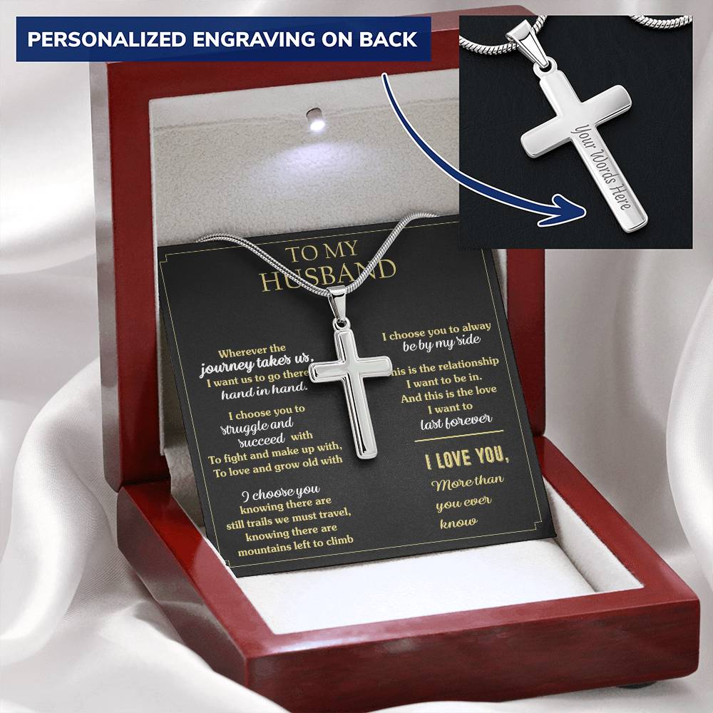 For Husband - Always Be By My Side - Cross Customize Engraved Cross Necklace