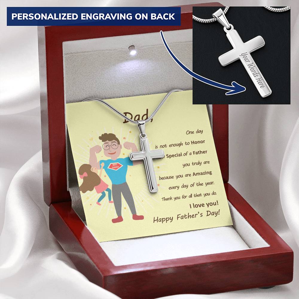 Father's Day Cross Necklace Customize Engraved Cross Necklace