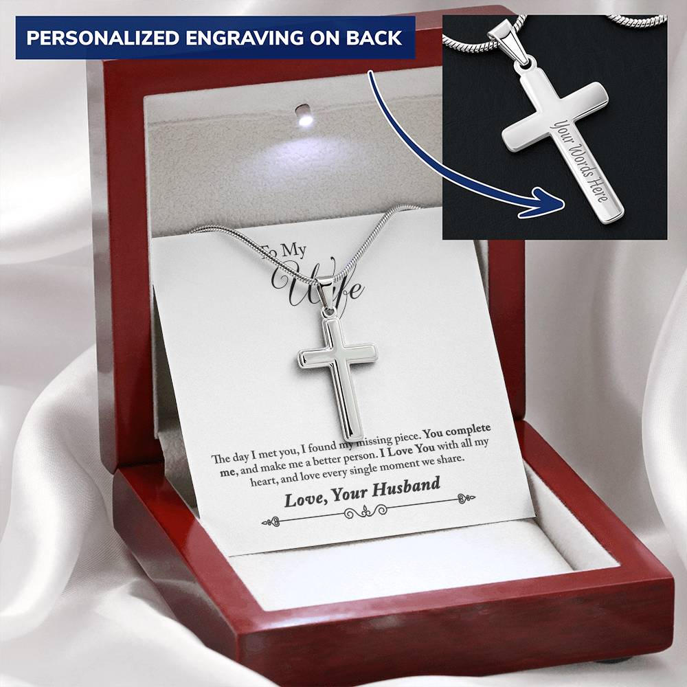 Cross Necklace - Engravable - Wife Message Card Customize Engraved Cross Necklace