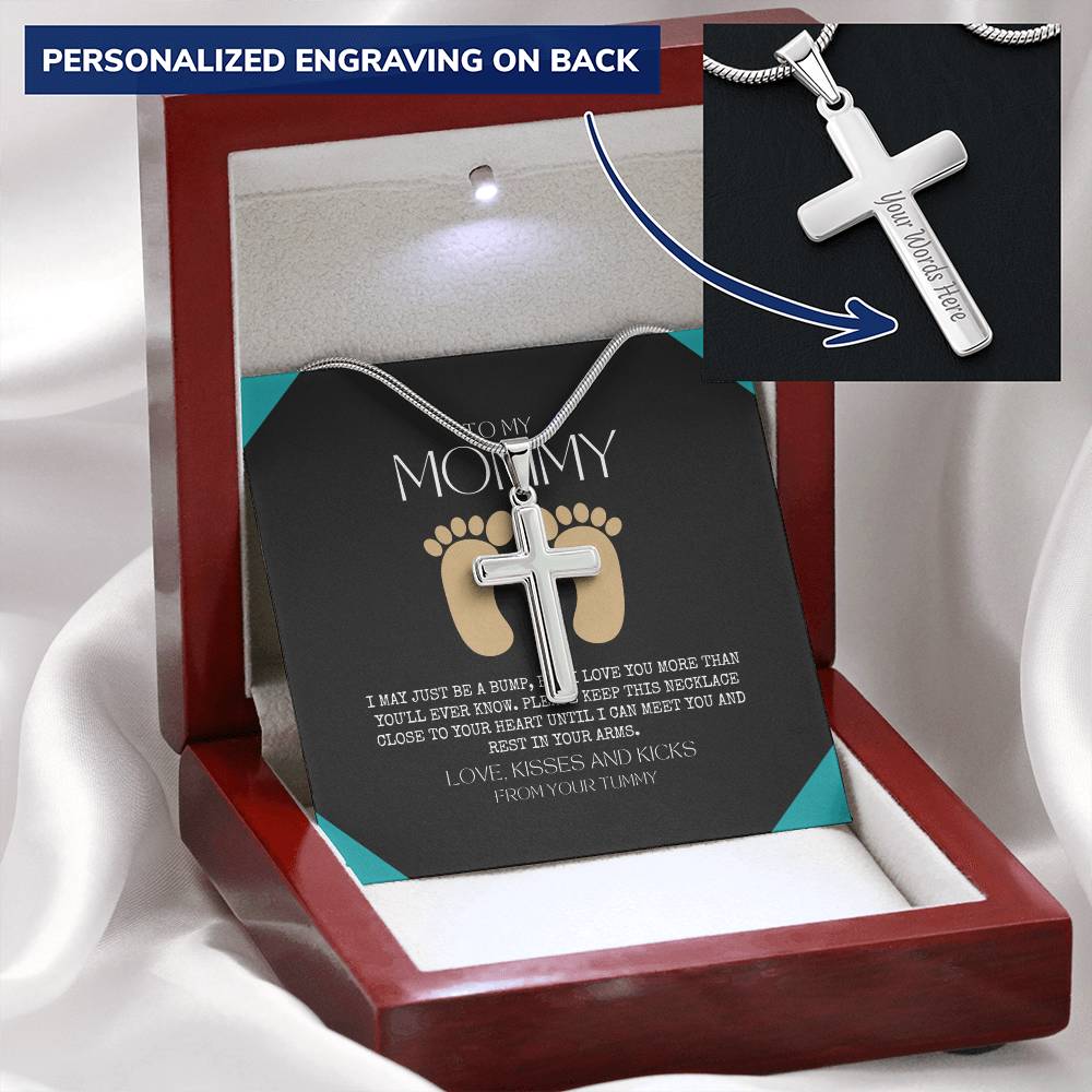Gift To My Mommy I May Just Be A Bump But I Love You More Than You Ever Know Customize Engraved Cross Necklace