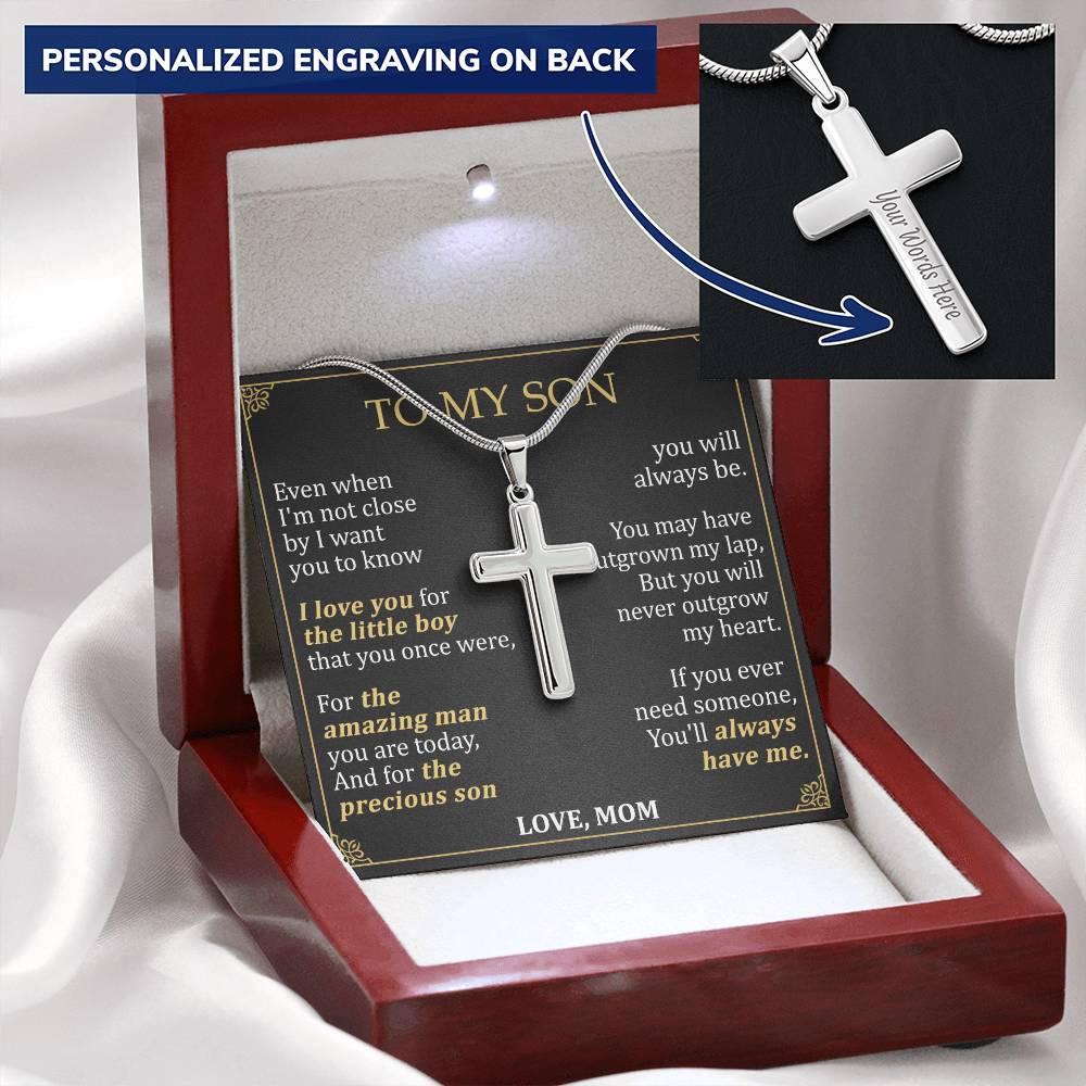 For Son - Close By - Cross Customize Engraved Cross Necklace
