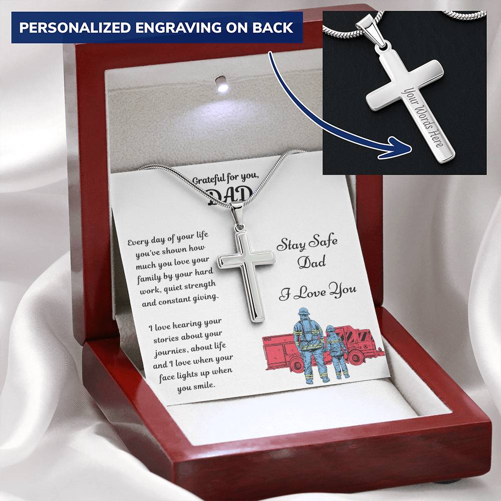 Cross Necklace Gift - Stay Safe Dad - Trucker Dad Customize Engraved Cross Necklace