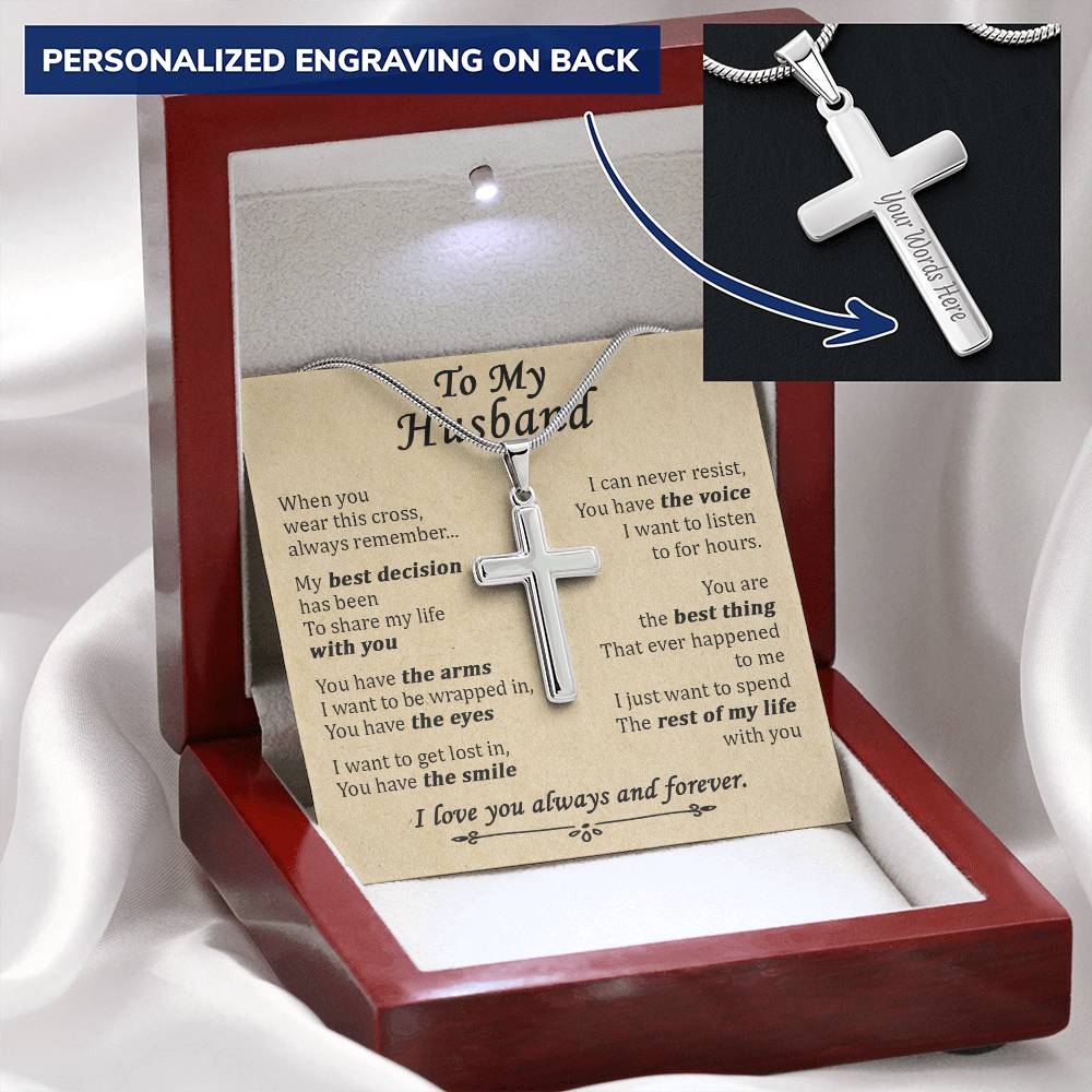 For Husband - Share My Life With You - Cross 1 Customize Engraved Cross Necklace