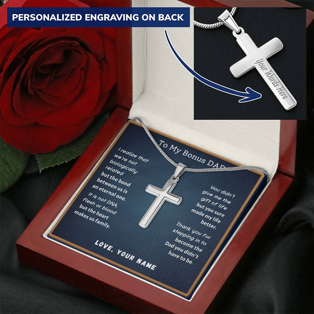 Bonus Dad Message 5 Customize Engraved Cross Necklace