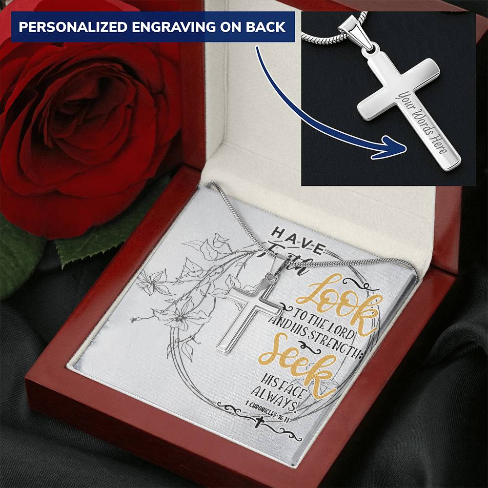 Dad To Son Gifts - Look To The Lord Seek His Face Always Customize Engraved Cross Necklace