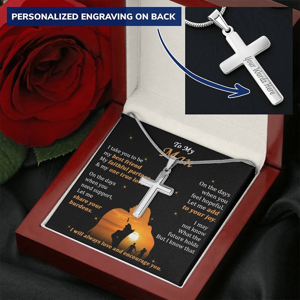 For Your Man - Love And Encourage - Cross Customize Engraved Cross Necklace